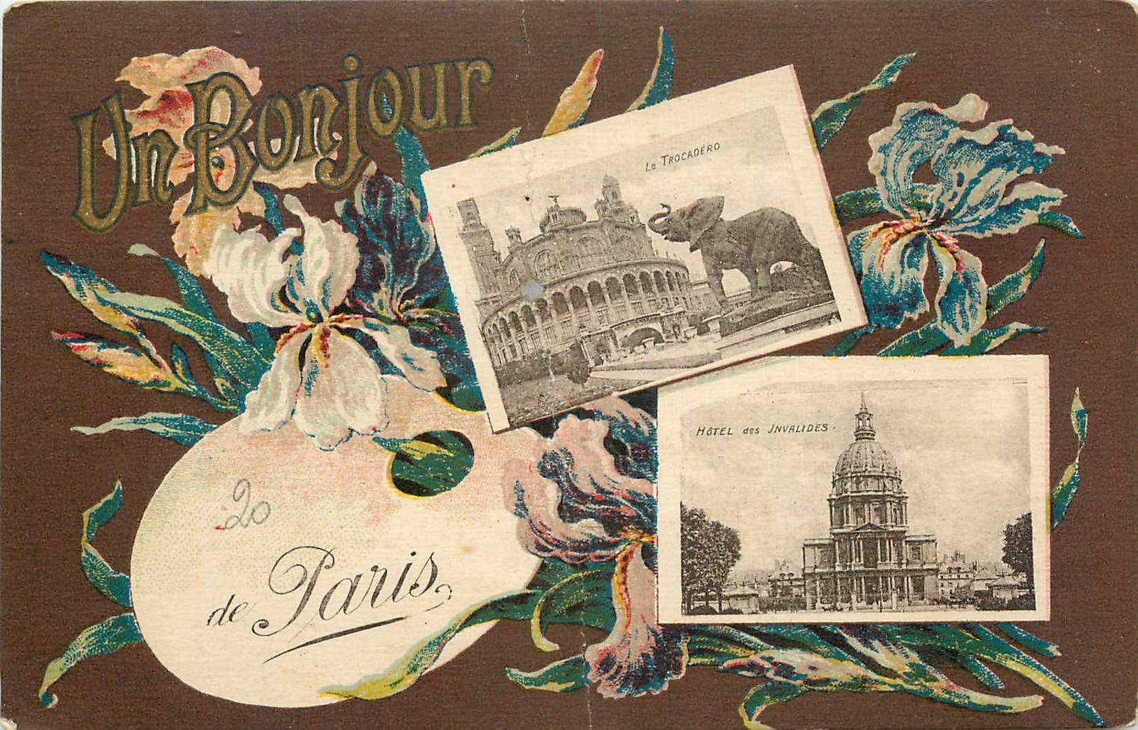 CPA Un Bonjour de Paris Le Trocadero Elephant Hotel des Invalides