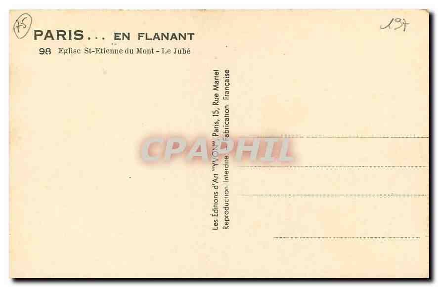 CPA Paris en Flanant Eglise St Etienne du Mont le Jube  — Rückseite