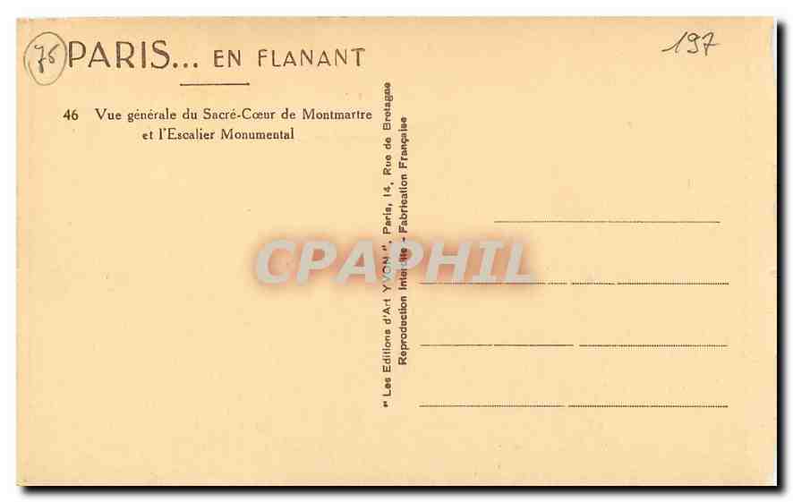 CPA Paris en Flanant vue generale du Sacre Coeur de Montmartre et l'Escalier Monumental  — Rückseite