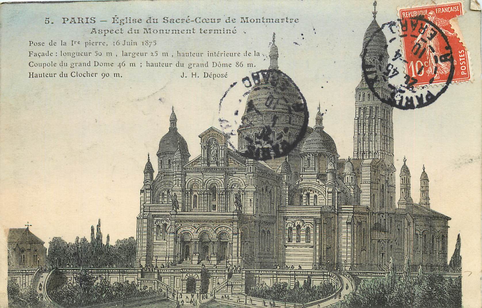 Paris — Église du Sacré-Cœur de Montmartre — Aspect du Monument terminé — J. H. Déposé