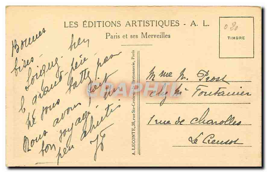 CPA Paris la Madeleine  — Verso