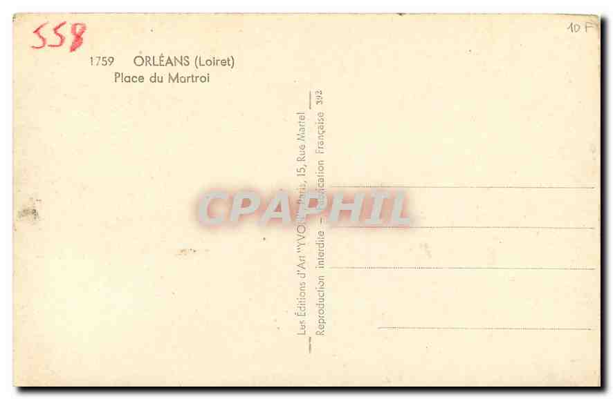 CPA Orleans Loiret Place du Martroi  — Verso