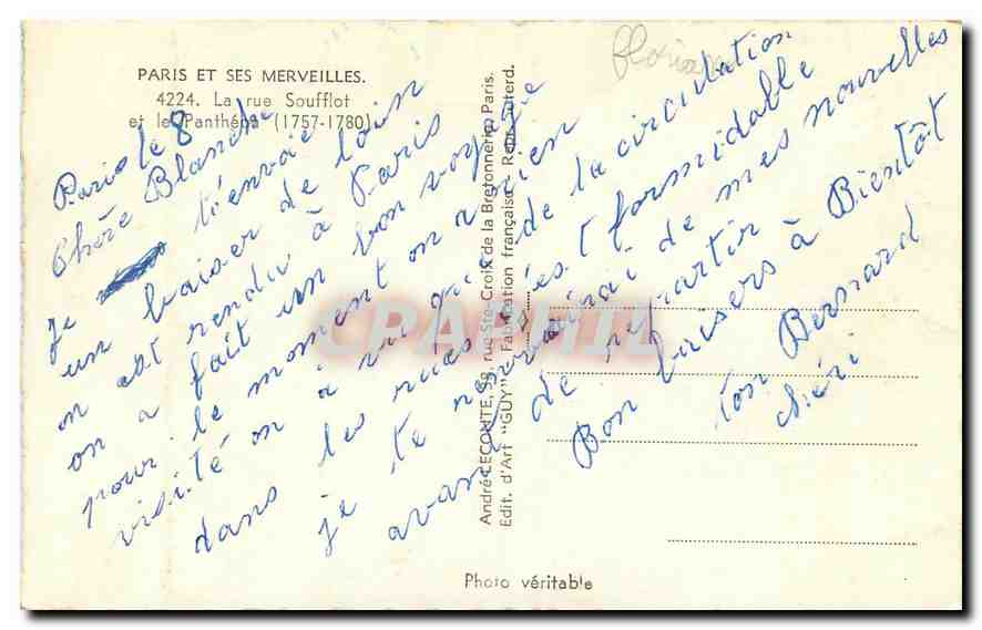 CPM Paris et ses Merveilles la rue Soufflot et le Pantheon 1757 1780  — Rückseite