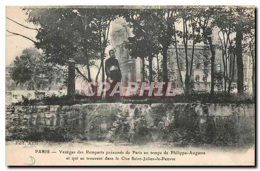 CPA Paris Vestiges des Remparts presumes de Paris au temps de Philippe Auguste et qui se trouvent da