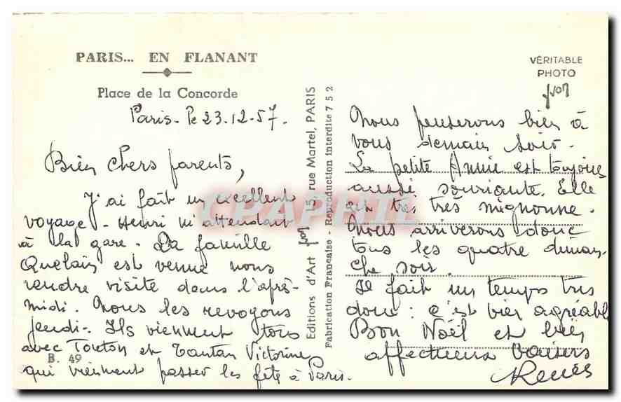 CPA Paris en Flanant Place de la Concorde  — Rückseite