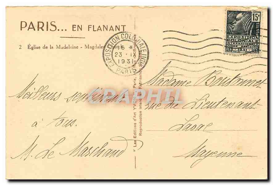 CPA Paris en Flanant Eglise de la Madeleine  — Verso