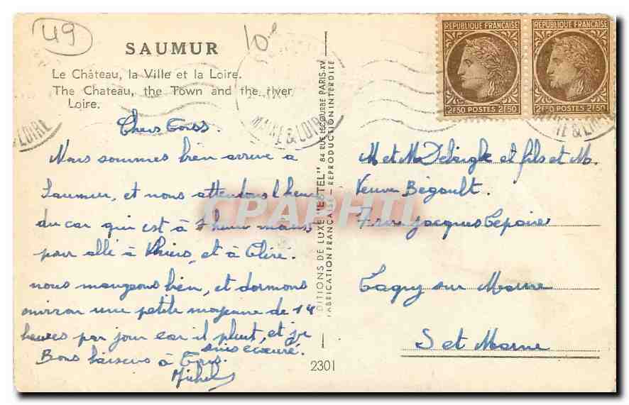 CPA Saumur le Chateau la Ville et la Loire  — Verso