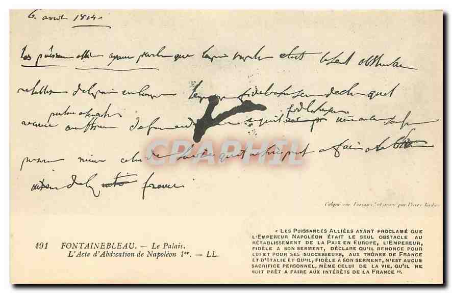Fontainebleau — Le Palais. L'Acte d'Abdication de Napoléon Ier — LL n°491