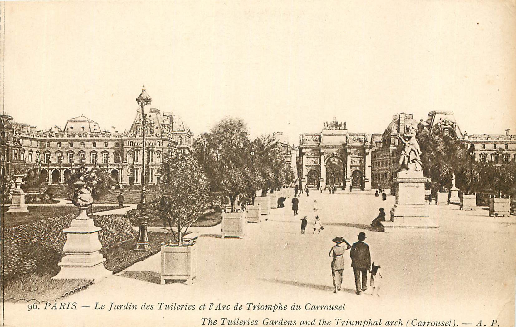 CPA Paris Le Jardin des Tuileries et l'Arc de Triomphe du Carrousel 