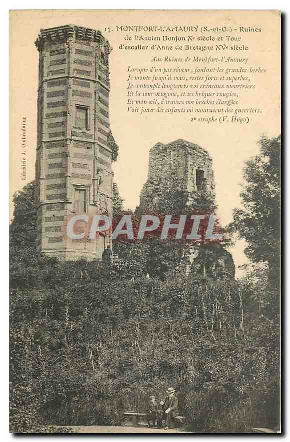 Montfort-l'Amaury — Ruines de l'Ancien Donjon Xe siècle et Tour d'escalier d'Anne de Bretagne XVe siècle — Librairie J. Ombredanne