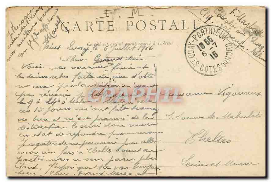 Portrieux-St-Quay - La Comtesse et le Sémaphore — Collection A. Waron, St-Brieuc, n°51 — Verso