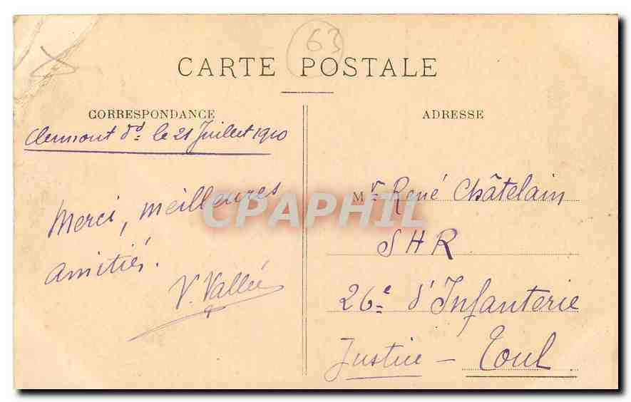 CPA Clermont Ferrand Vue de Jaude prise de l'Hotel des Postes  — Rückseite
