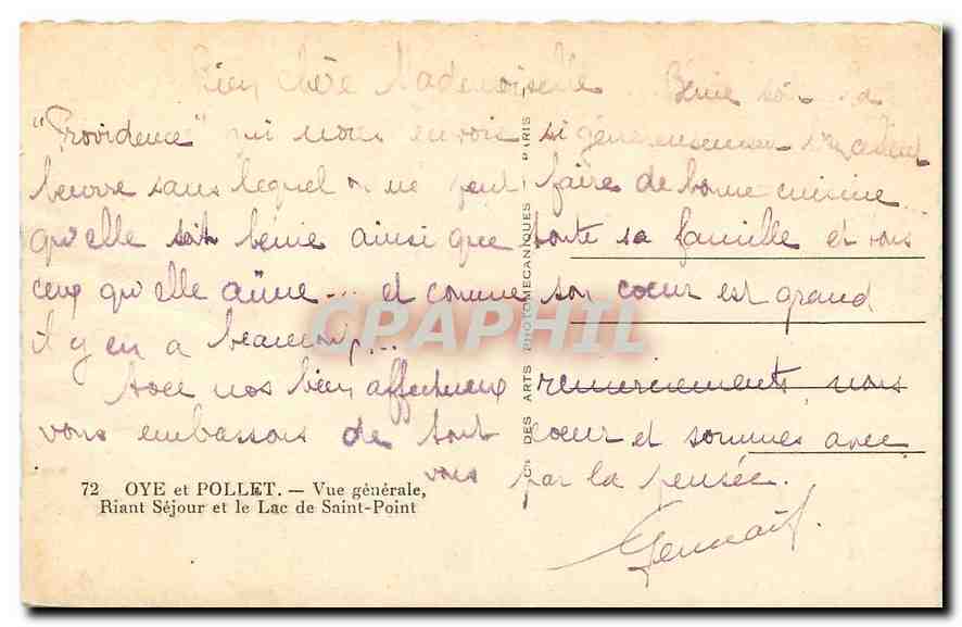 Riant-Séjour et le Lac de Saint-Point — Vue générale — Éditeur : Arts Mécaniques Paris, n°72 — Achterkant