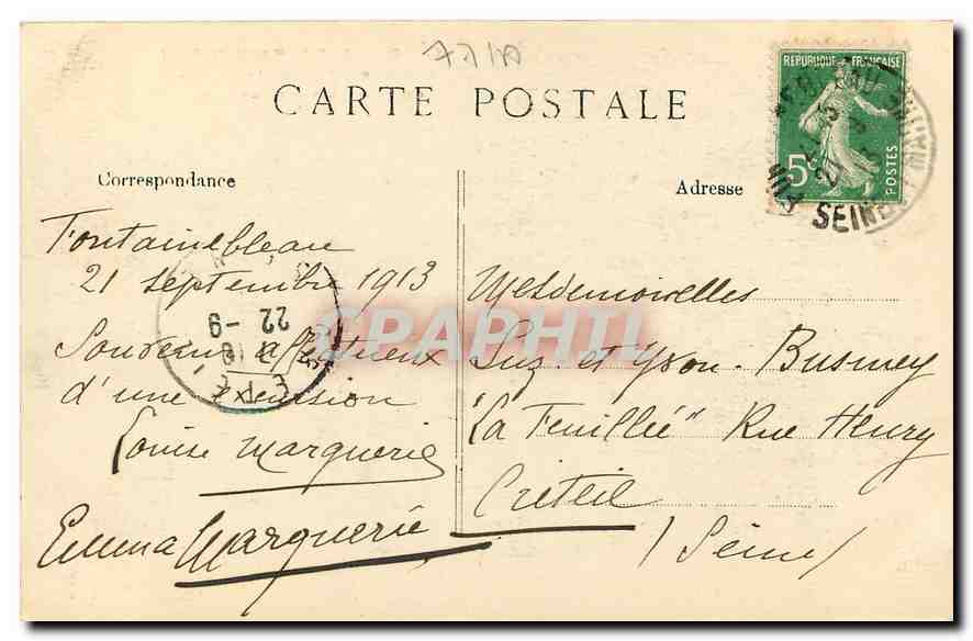 Bosque de Fontainebleau — Medalla — Retrato de los pintores Millet y Théodore Rousseau — Editor E.D. — Reverso
