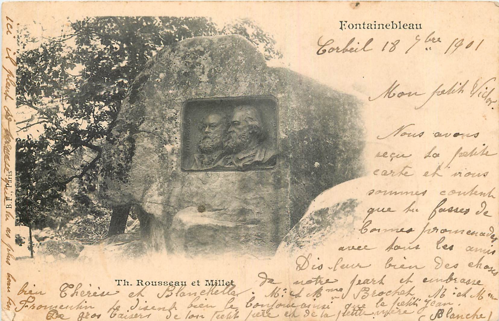 Fontainebleau — Monument aux bustes de Th. Rousseau et Millet — éditeur Th. Rousseau et Millet