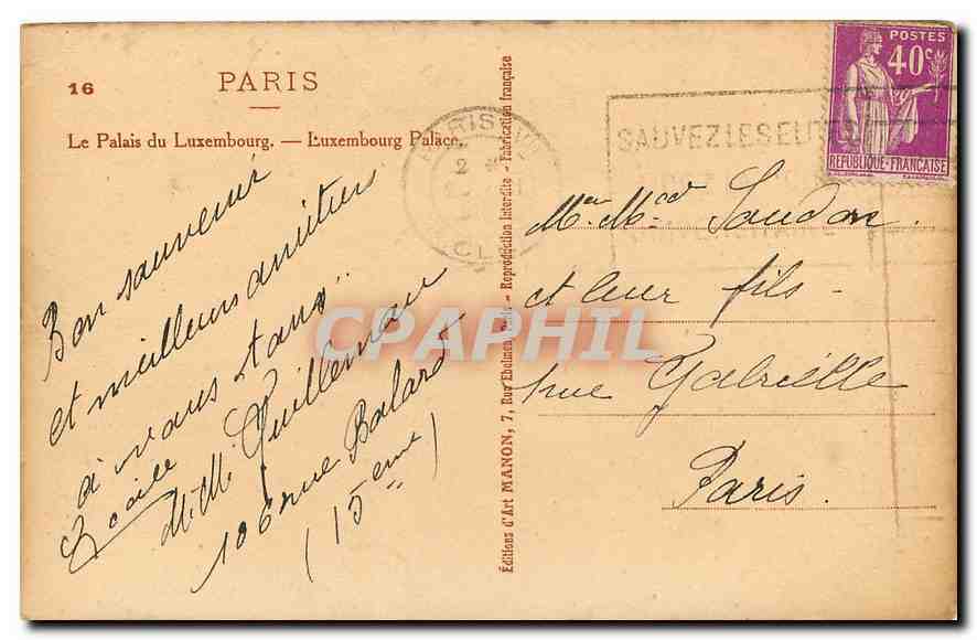 CPA Paris le Palais du Luxembourg  — Rückseite