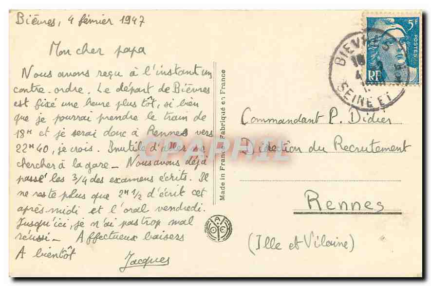 CPA Le Depart des missionnaires Rue du Bac Paris  — Rückseite