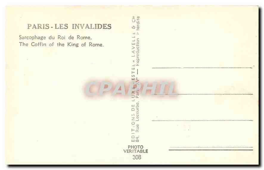 CPA Paris les Invalides Sarcophage du Roi de Rome  — Rückseite