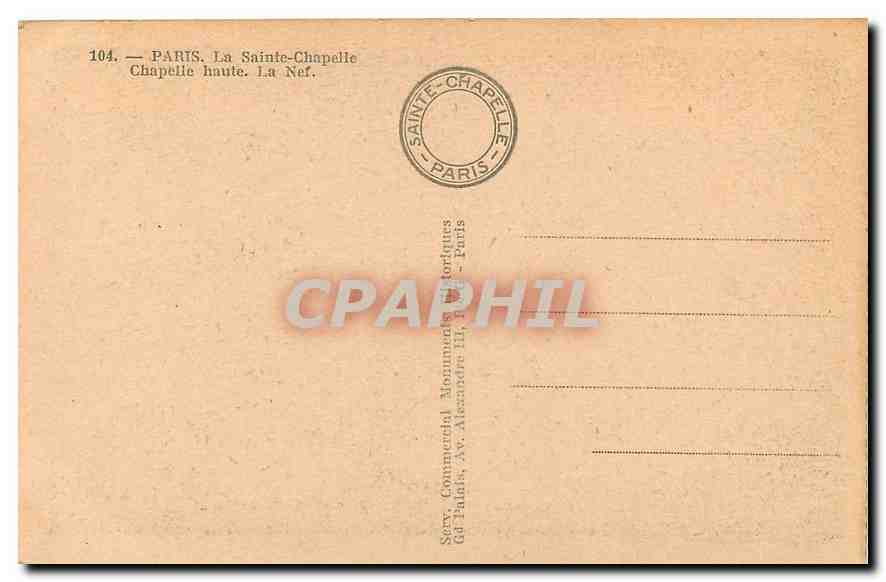 CPA Paris la Sainte Chapelle Chapelle haute la Nef  — Verso