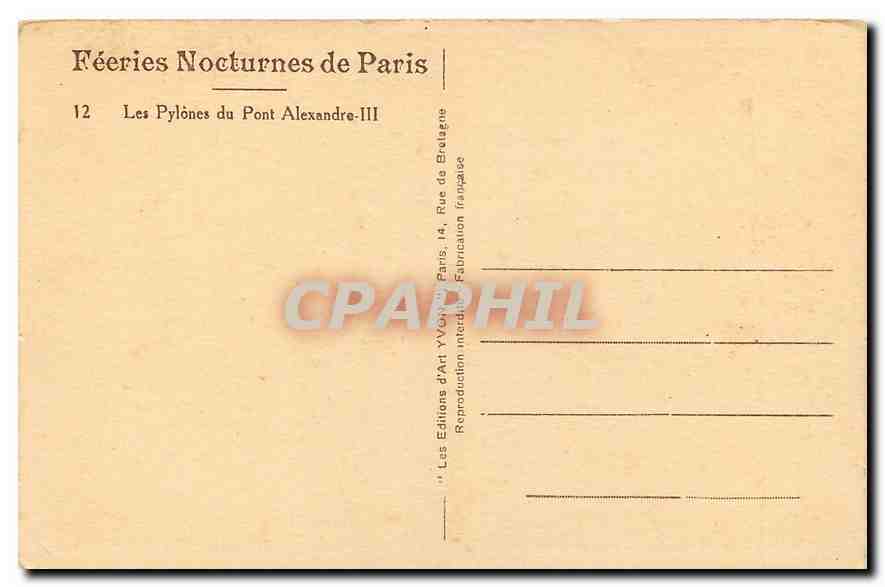 CPA Feeries Nocturnes de Paris Les pylones du Pont Alexandre III  — Verso