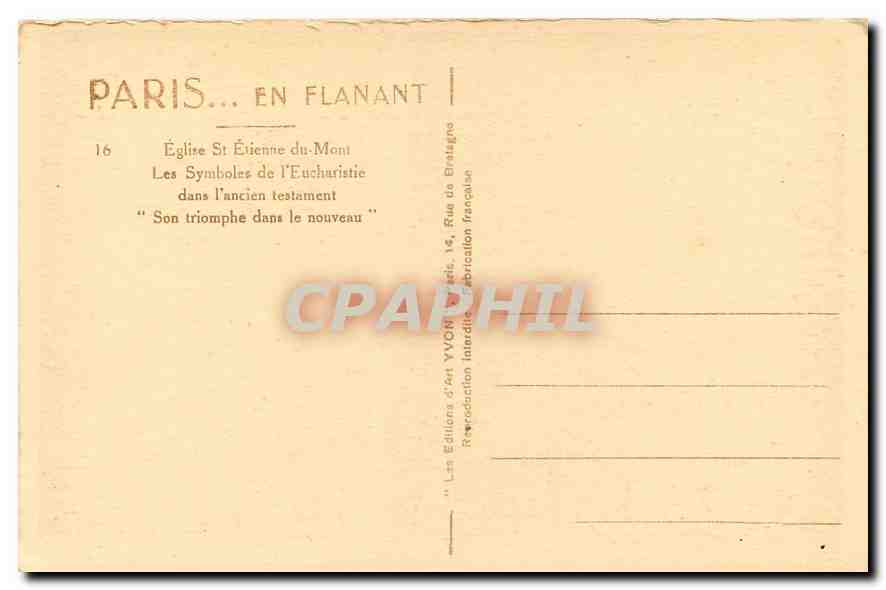 CPA Paris en flanant Eglise St Etienne du Mont les symboles de l'Eucharistie dans l'ancien testament — Verso