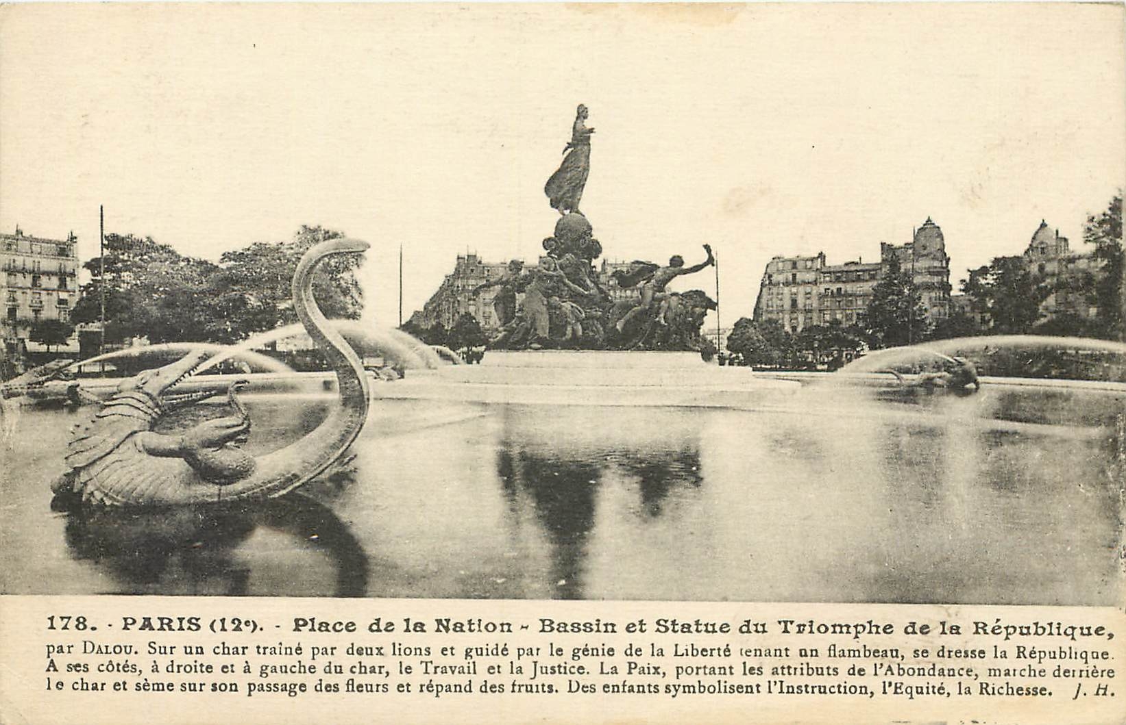 CPA Paris Place de la Nation Bassin et Statue du Triomphe de la Republique Crocodile
