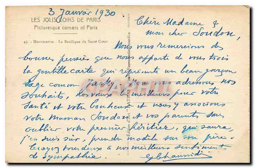 CPA Les Jolis coins de Paris Picturesque Montmartre la Basilique Sacre Coeur  — Rückseite