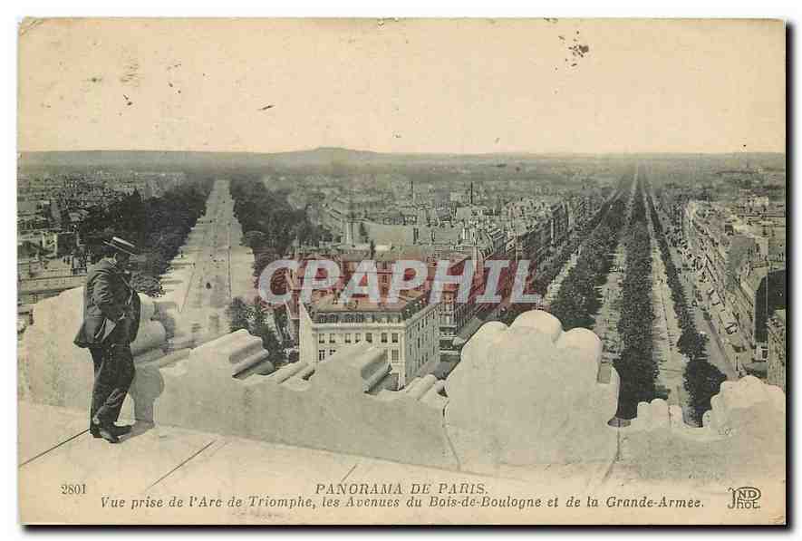 CPA Panorama de paris vue prise de l'arc de triomphe les Avenues du Bois de Boulogne et de la Grande
