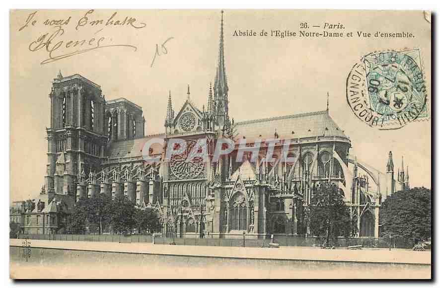 CPA Paris Abside de l'Eglise Notre Dame et vue d'ensemble 