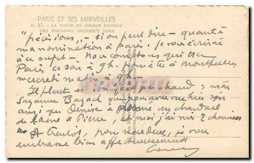 CPA Paris et ses merveilles la tombe du soldat inconnu  — Verso