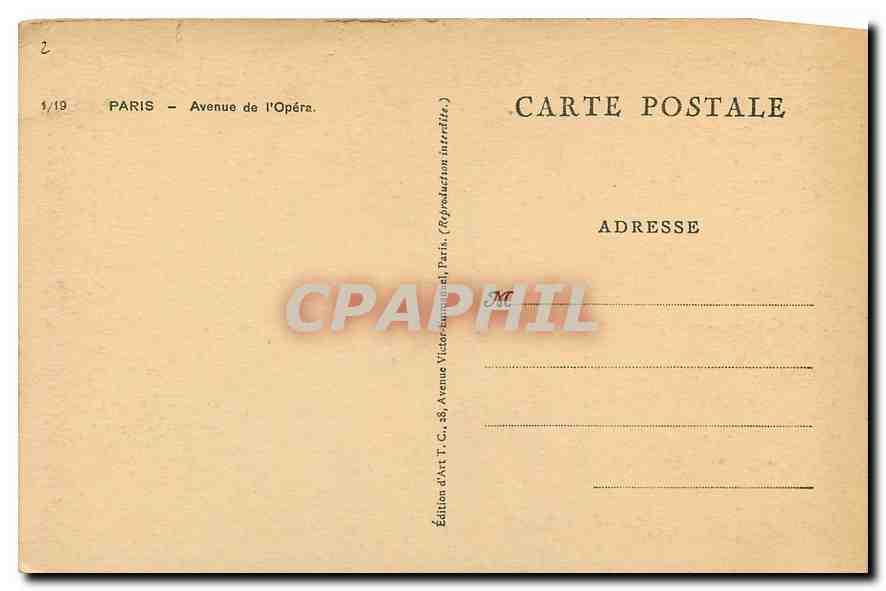 CPA Paris Avenue de l'Opera  — Rückseite