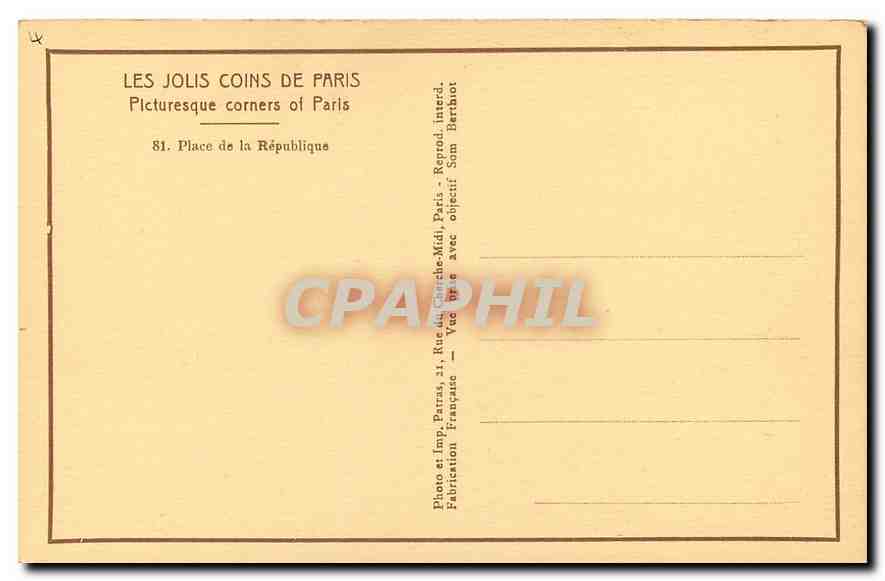 CPA Les jolis coins de Paris Place de la Republique  — Rückseite
