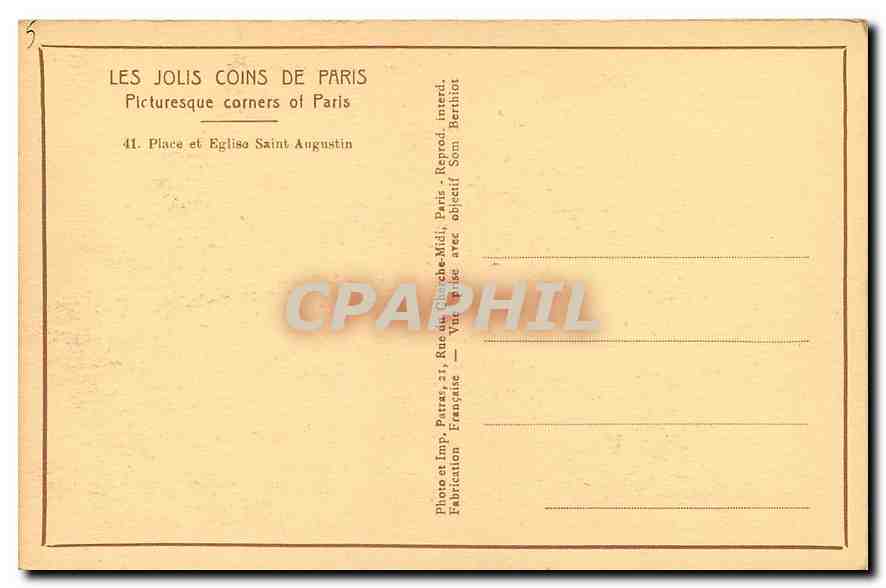 CPA Les jolis coins de Paris Place et eglise Saint Augustin  — Rückseite