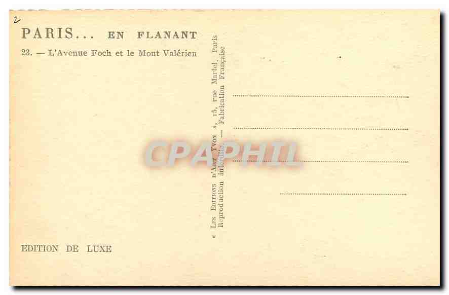 CPA Paris en flanant l'Avenue Foch et le Mont Valerien  — Rückseite