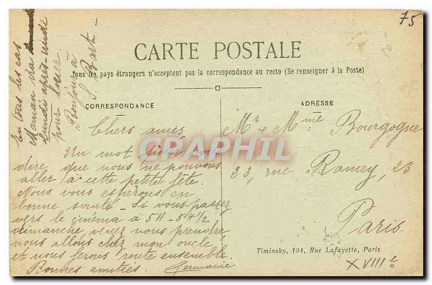CPA Paris Arc de Triomphe du Carrousel  — Rückseite