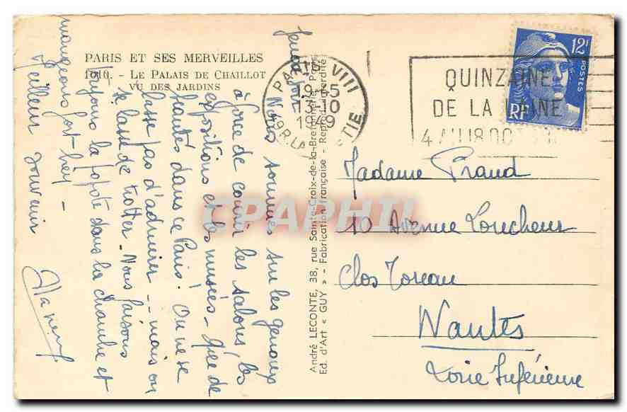 CPA Paris et ses merveilles le palais de Chaillot vu des jardins  — Rückseite