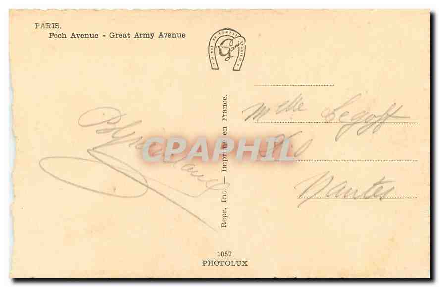 CPA Paris Avenue Foch avenue de la Grande Armee  — Verso
