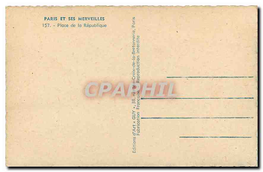 CPA Paris et ses merveilles place de la Republique  — Rückseite