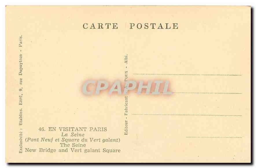 CPA En Visitant Paris la Seine pont Neuf et Square du Vert galant  — Rückseite