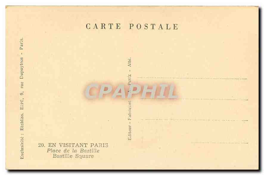 CPA En Visitant Paris Place de la Bastille  — Rückseite