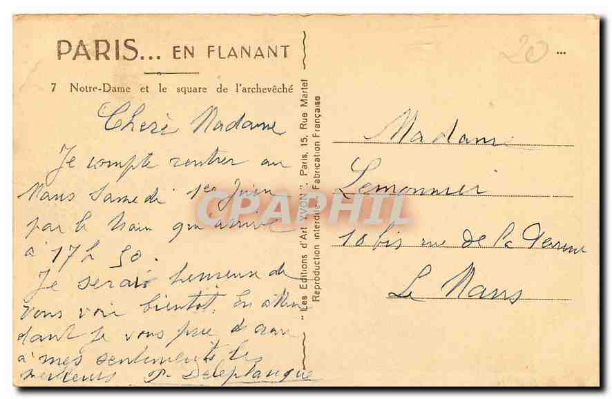 CPA Paris en flanant Notre Dame et le square de l'archeveche  — Verso