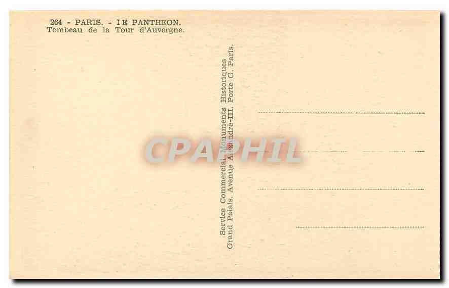 CPA Paris Le Pantheon Tombeau de la Tour d'Auvergne  — Rückseite