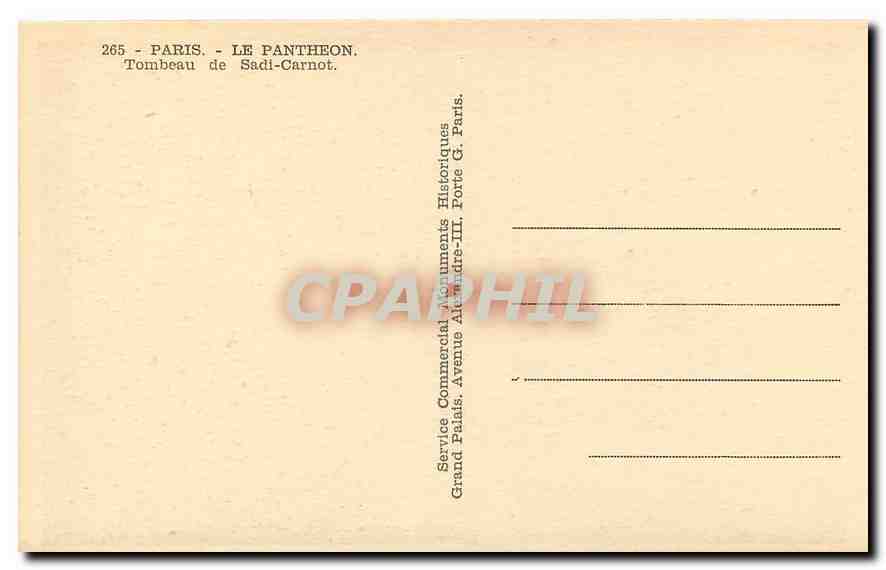 CPA Paris Le Pantheon Tombeau de Sadi Carnot  — Rückseite