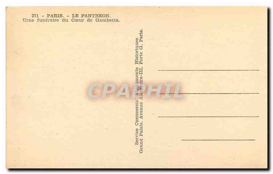 CPA Paris Le Pantheon Urne funeraire du Coeur de Gambetta  — Rückseite