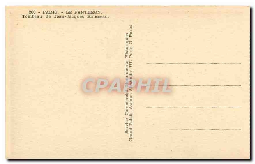 CPA Paris Le Pantheon Tombeau de Jean Jacques Rousseau  — Rückseite