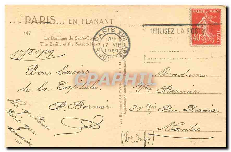 CPA Paris en Flanant La Basilique du Sacre Coeur  — Rückseite