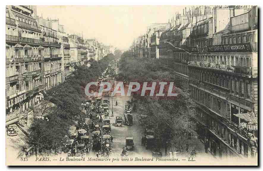 CPA Paris Le Boulevard Montmartre pris vers le Boulevard Poissonniere 