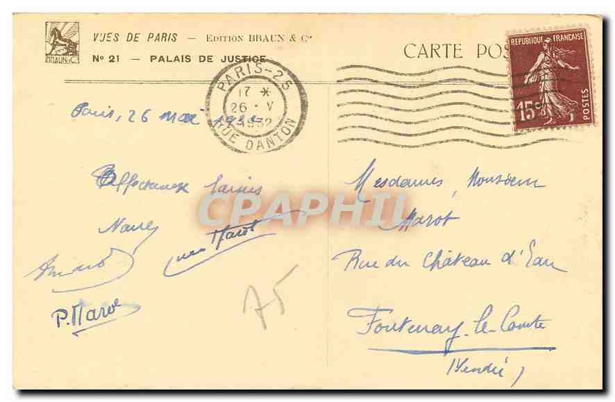 CPA Vues de Paris Palais de Justice  — Rückseite