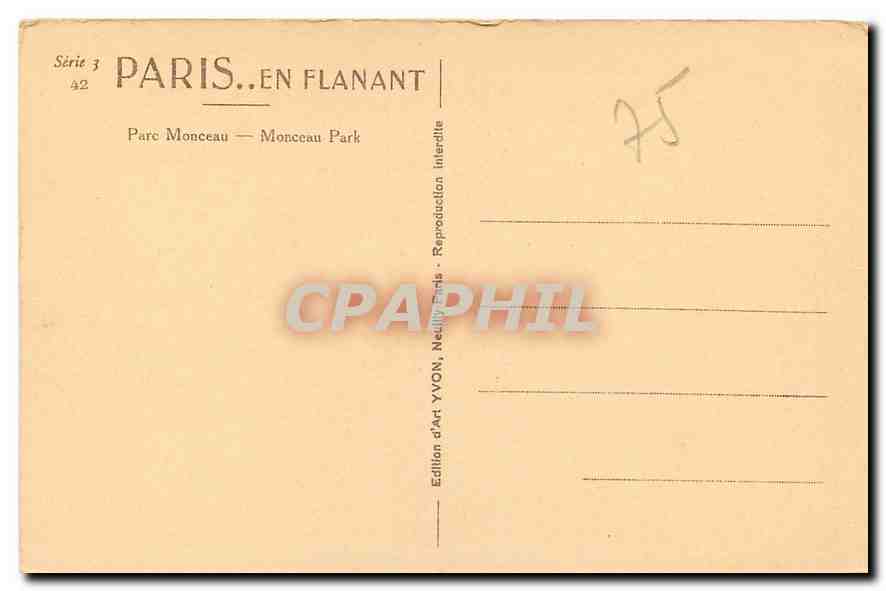 CPA Paris en Flanant Parc Monceau  — Rückseite