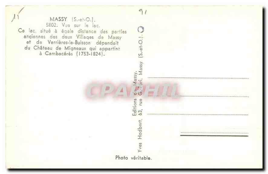 CPA Massy S et O Vue sur le Lac  — Back